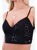 Čierny flitrovaný crop top ZZ279 - Internetový obchod - Butik